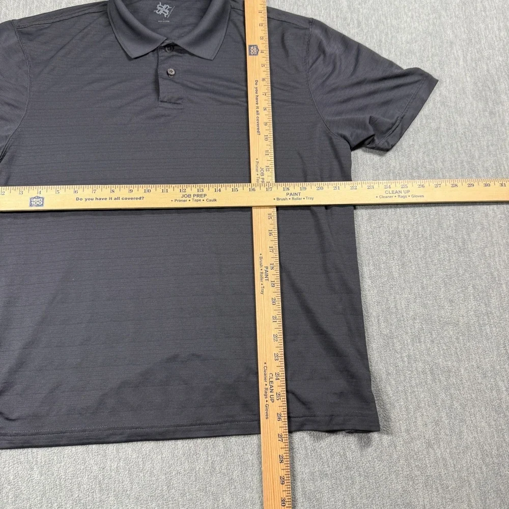 R&R Casual Shirt Mens Large Gray Horizontal Stripe Short Sleeve Polo Golf Polyes
